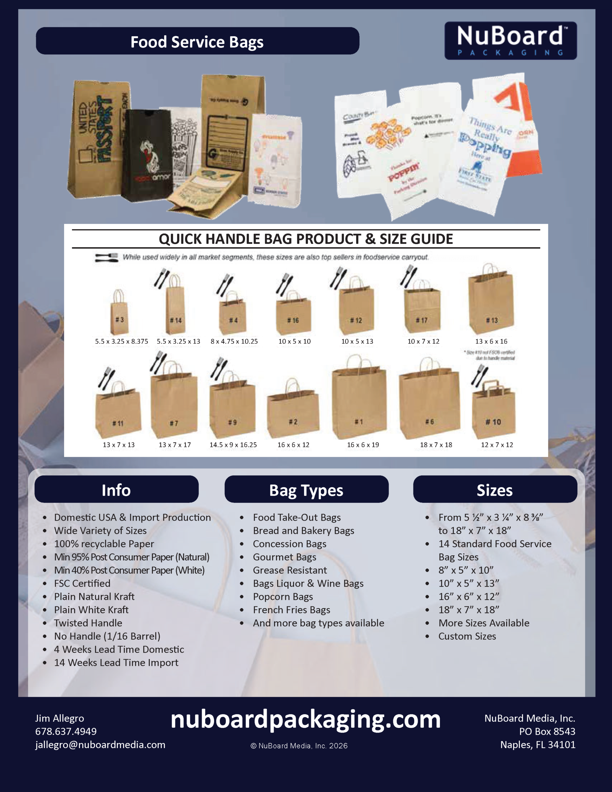 NuBoard Catalog 2026 Food Service Bags