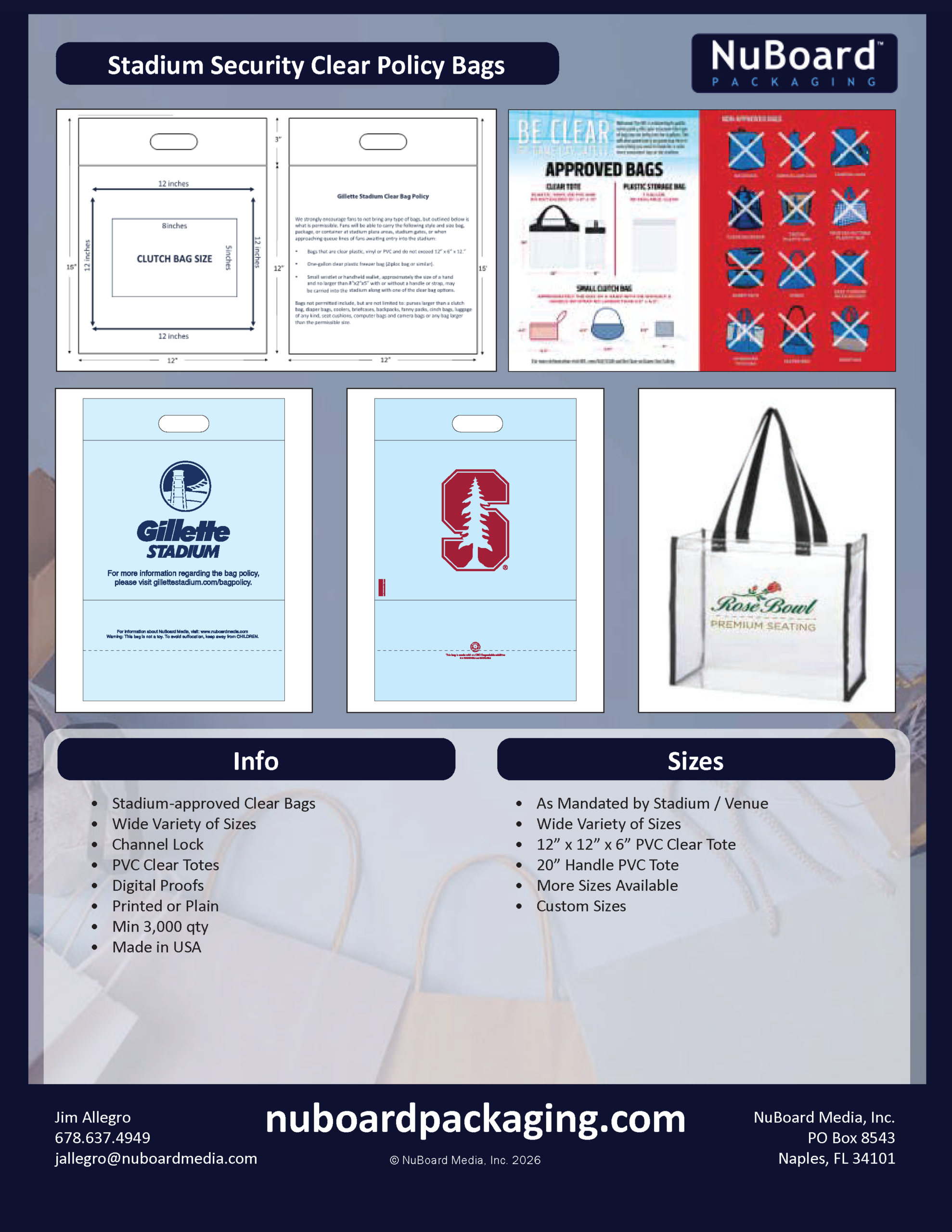NuBoard Catalog 2026 Stadium Clear Policy Bags